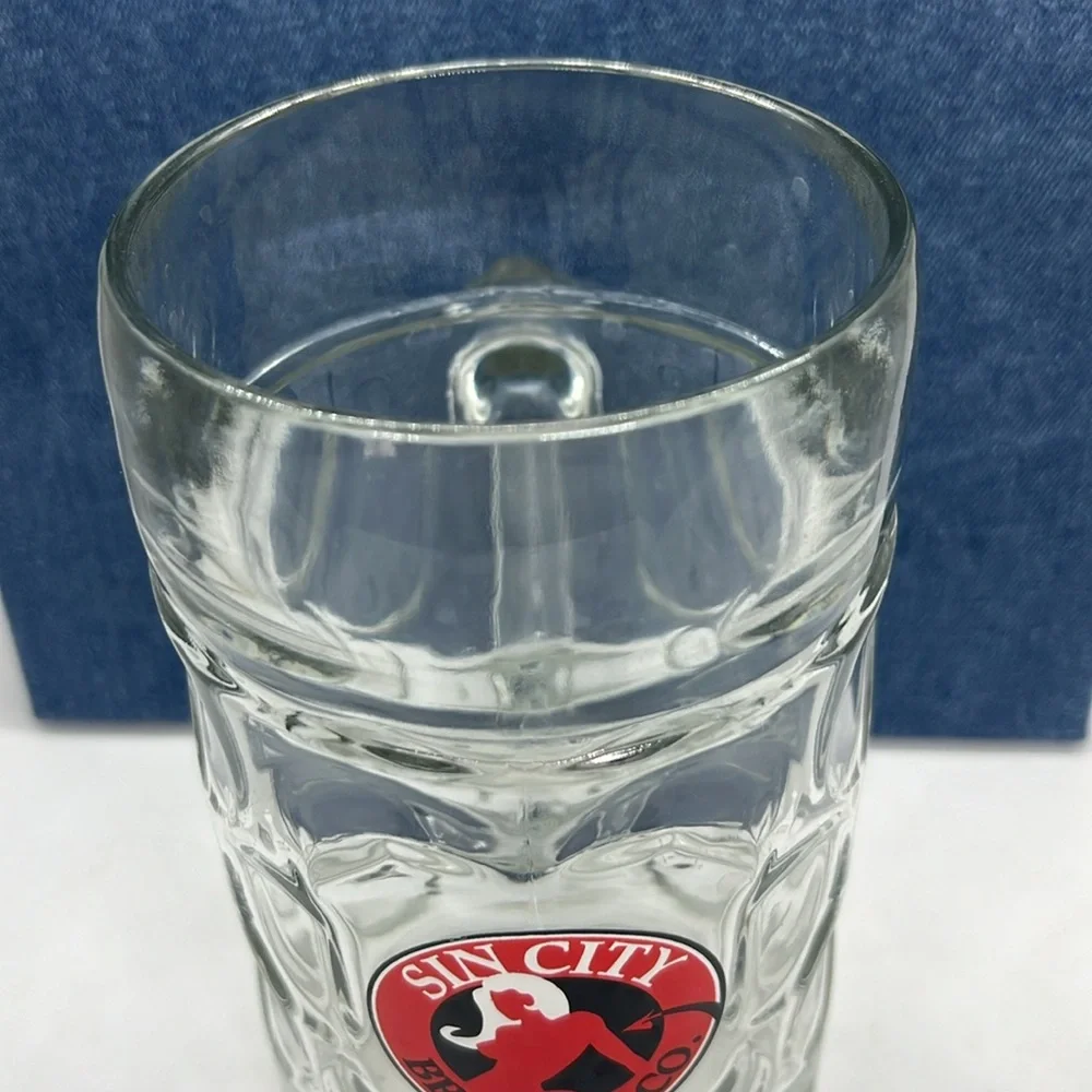 Giant 42oz Dimpled Glass Beer Mug Sin City Brewing Logo - Picture 7 of 8